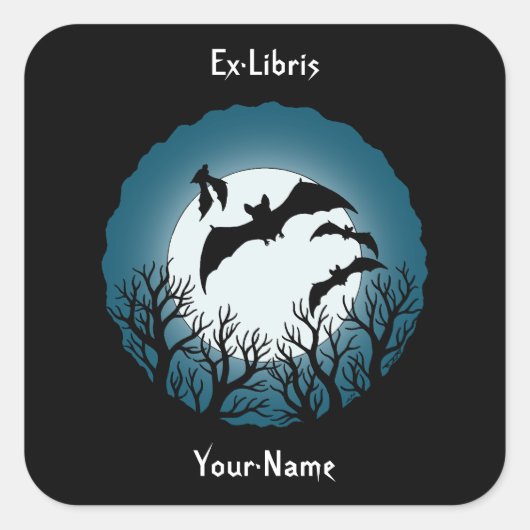 Sticker Carré Bats and Trees Against the Moon Bookplate (Devant)