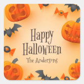 Sticker Carré Bats Citrouille et Spyders heureux Halloween (Devant)