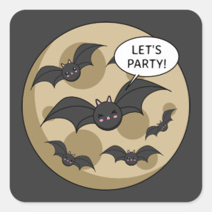 Sticker Carré Bats Having Party on Full Moon