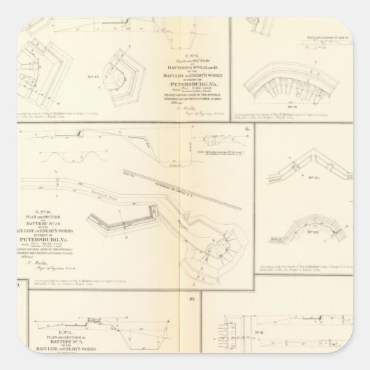 Sticker Carré Batteries de Petersburg, Va, siège (Devant)