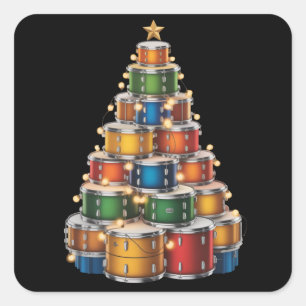 Sticker Carré Batteur de sapin de Noël Drumms Xmas 