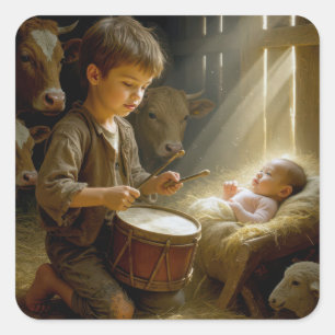 Sticker Carré Batteur Jouant Son Tambour Pour Baby Jesus