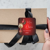 Sticker Carré Baubes d'or rouge Noël classique