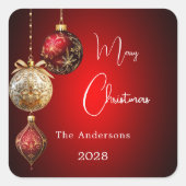 Sticker Carré Baubes d'or rouge Noël classique (Devant)