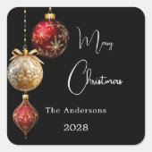 Sticker Carré Baubes d'or rouge noir classique Noël (Devant)