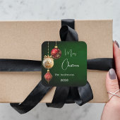 Sticker Carré Baubes d'or rouge vert Noël classique