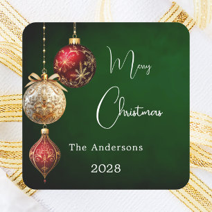 Sticker Carré Baubes d'or rouge vert Noël classique