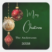 Sticker Carré Baubes d'or rouge vert Noël classique (Devant)