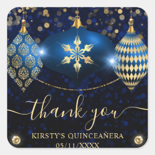 Sticker Carré Baubles de Noël Royal Blue et Gold Quinceanera