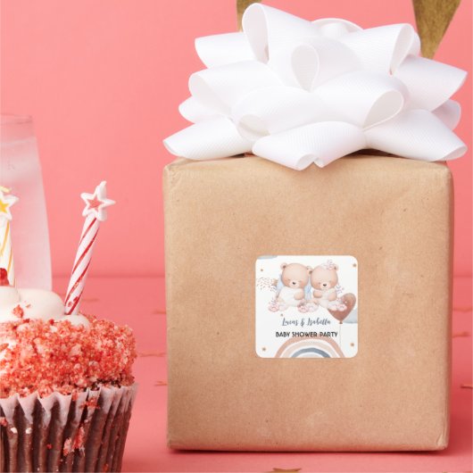 Sticker Carré Baudrier à baudrier à baudrier mignon baby shower (Fête)