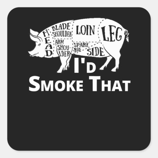 Sticker Carré BBQ | BBQ Grill Cochon Porc Id Fumer Que Cadeaux H (Devant)