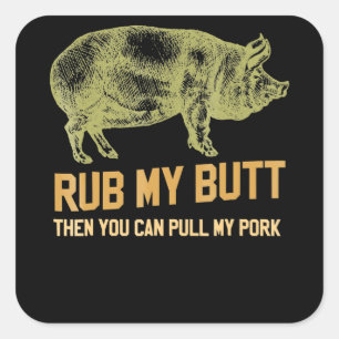 Sticker Carré BBQ BBQ Grill Pig Funny Pork Id Fumée qui rôti