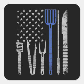 Sticker Carré BBQ | BBQ Grill Pork With USA Flag Cuisine Chef
