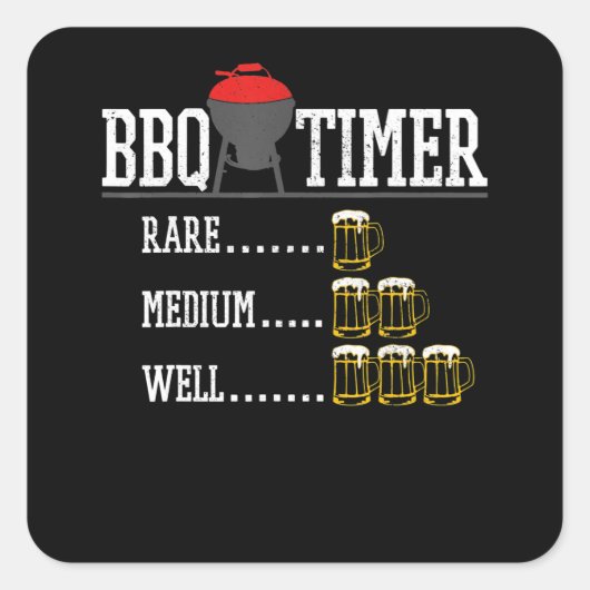 Sticker Carré BBQ | BBQ Timer Funny Bière Steak Grill (Devant)