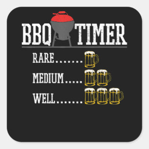 Sticker Carré BBQ   BBQ Timer Funny Bière Steak Grill