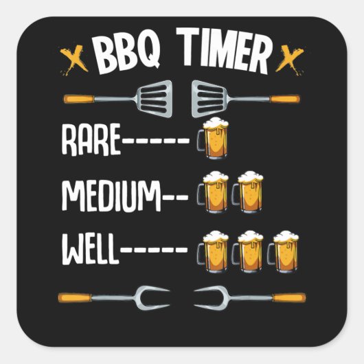 Sticker Carré BBQ | BBQ Timer Rare Moyen Bien Boisson Bière (Devant)