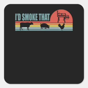 Sticker Carré BBQ Id Fumer Que Barbeque Retro