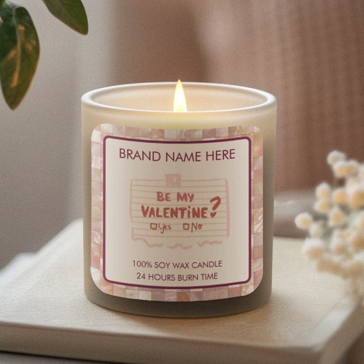 Sticker Carré Be My Valentine Custom Pink Candle Labels 