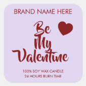 Sticker Carré Be My Valentine Custom Purple Candle Labels  (Devant)