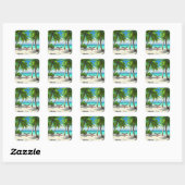 Sticker Carré Beach Hammock Turks and Caicos Travel (Feuille)