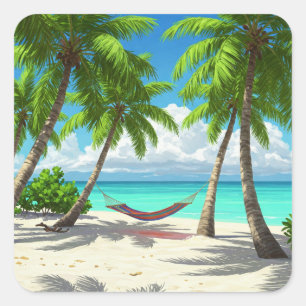 Sticker Carré Beach Hammock Turks and Caicos Travel
