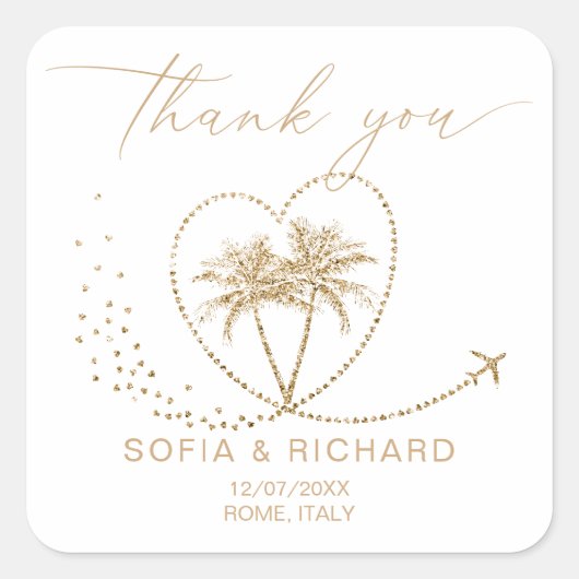 Sticker Carré Beach Palm Mariage Destination Merci (Devant)