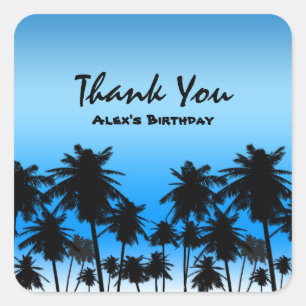 Sticker Carré Beach Palm Trees Noir & Bleu Anniversaire