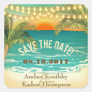 Sticker Carré Beach Sunset Wedding Enregistrer la date