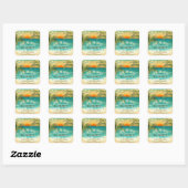 Sticker Carré Beach Sunset Wedding Enregistrer la date (Feuille)