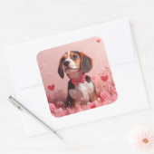 Sticker Carré Beagle avec Rose - Saint Valentin (Enveloppe)