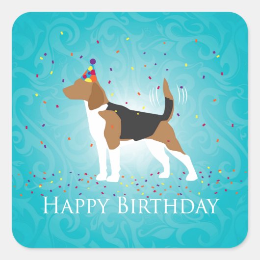 Sticker Carré Beagle Bonne conception d'anniversaire (Devant)