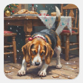 Sticker Carré Beagle Dog Tracking Gingerbread Christmas Fun Art (Devant)