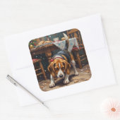 Sticker Carré Beagle Dog Tracking Gingerbread Christmas Fun Art (Enveloppe)