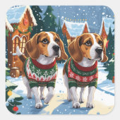 Sticker Carré Beagle Dogs Christmas Snow Holiday (Devant)