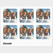 Sticker Carré Beagle Dogs Christmas Snow Holiday (Feuille)