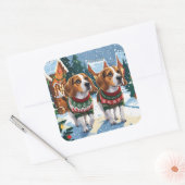 Sticker Carré Beagle Dogs Christmas Snow Holiday (Enveloppe)