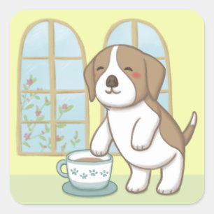 Sticker Carré Beagle mignon & Coupe de café