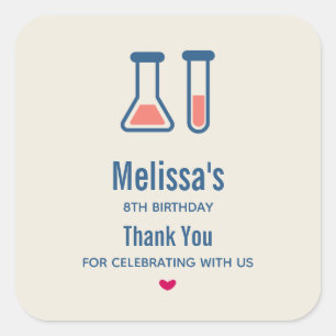 Sticker Carré Beaker & Test Tube Science Thème Anniversaire