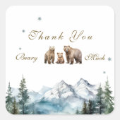 Sticker Carré Bear Adventure Snowy Mountains Baby shower (Devant)