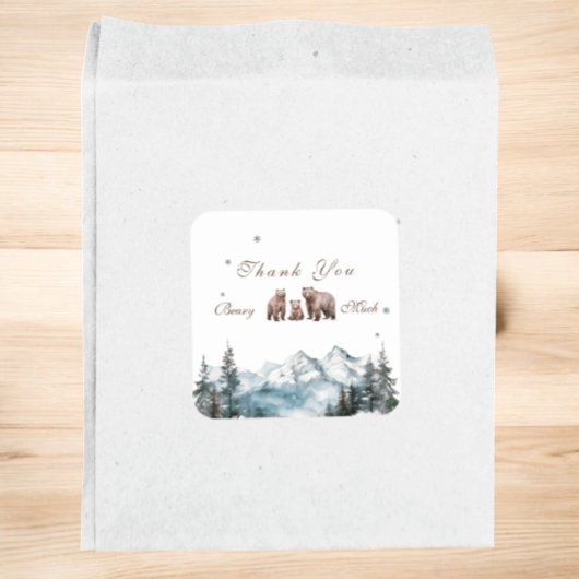 Sticker Carré Bear Adventure Snowy Mountains Baby shower