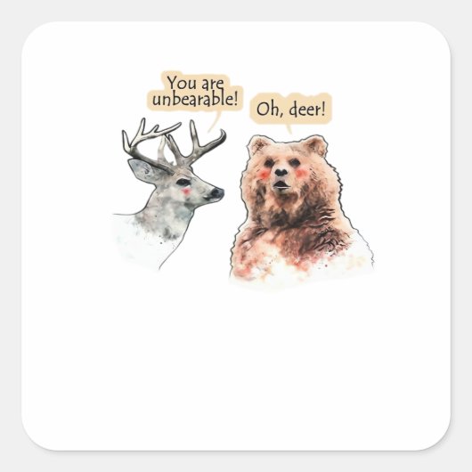 Sticker Carré Bear And Deer Conversation Funny Wildlife Design (Devant)