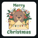 Sticker Carré Bear Christmas Letter Winter Animals Bears<br><div class="desc">Merry Christmas. The bear at Christmas a Christmas greeting. Funny animals in the letter for the holidays. A sweet Christmas greeting. Bears are cute animals et perfect pour Christmas.</div>