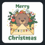 Sticker Carré Bear Christmas Letter Winter Animals Bears<br><div class="desc">Merry Christmas. The bear at Christmas a Christmas greeting. Funny animals in the letter for the holidays. A sweet Christmas greeting. Bears are cute animals et perfect pour Christmas.</div>