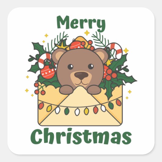 Sticker Carré Bear Christmas Letter Winter Animals Bears (Devant)