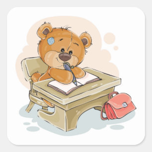 Sticker Carré Bear de dessin mignon Écrire un livre