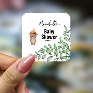 Sticker Carré Bear mignonne dans le Baby shower du bois