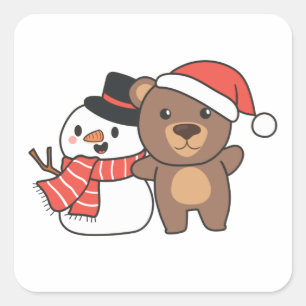 Sticker Carré Bear With Snowman
