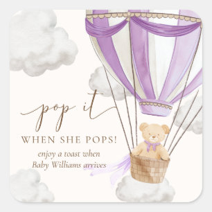 Sticker Carré Bearly Wait Teddy Ours Lilac Pop It When She Pops