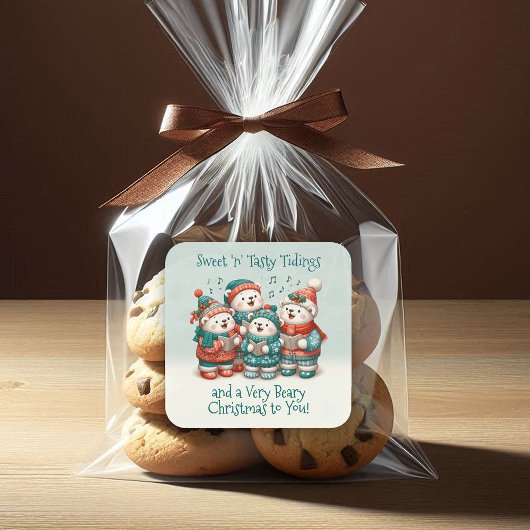 Sticker Carré Bears Polar mignon chante Avoir un Noël de très Bé