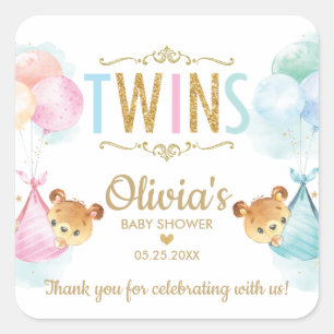 Sticker Carré Bears Twin Boy Girl Baby shower Merci Favoriser
